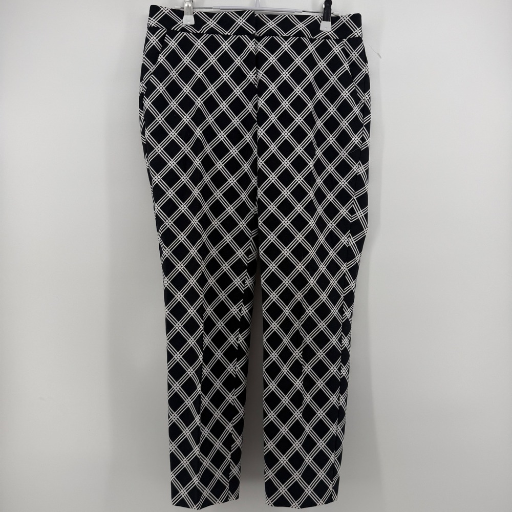 Express Columnist Pants Womens 4R Black White Diamond Plaid Ankle Trousers NWOT